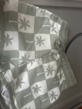 Panama Jack Boys Olive Green and White Palm Print Swim Trunks